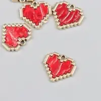 Металлический элемент, декоративная подвеска «Арт Узор. Красное сердце. Пиксели», эмаль, золото, 0.2×1.6×1.5 см