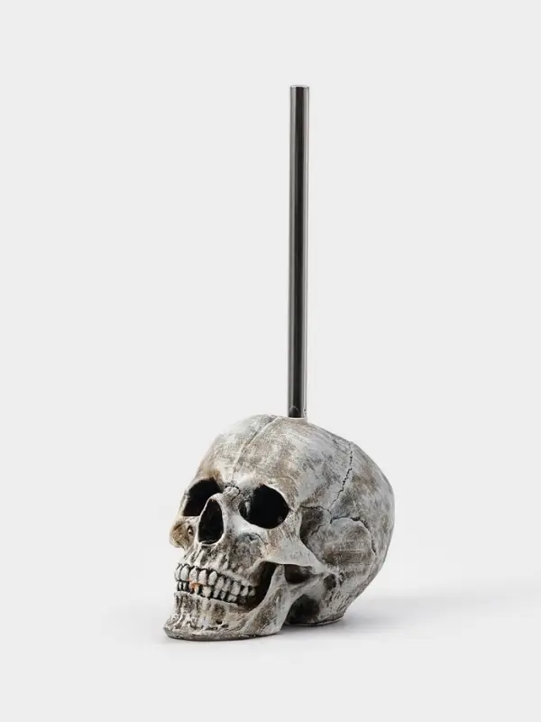 Ёршик для унитаза с подставкой &laquo;Череп&raquo;, стальная ручка, 16&times;15&times;22 см, белый