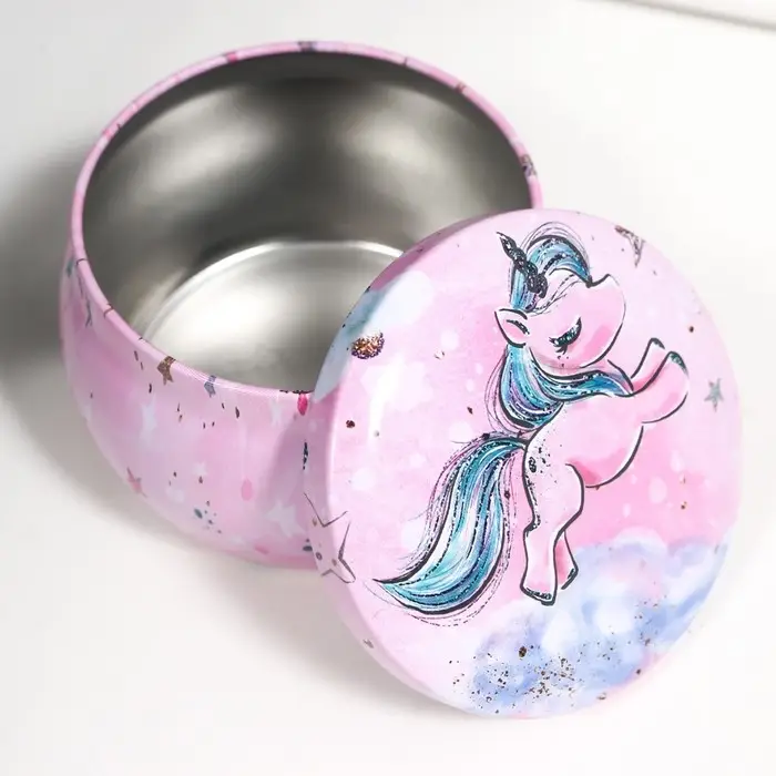 Шкатулка металл круглая Шкатулка металл круглая "Единорожек" МИКС 5х6,5х6,5 см