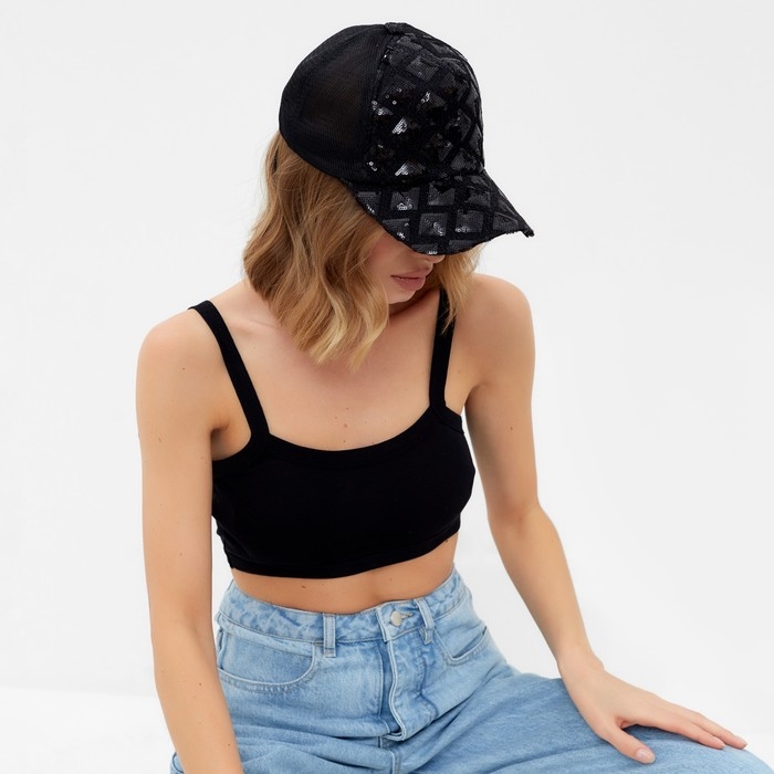Кепка женская MINAKU с блестящими вставками цвет чёрный, р-р 56-58