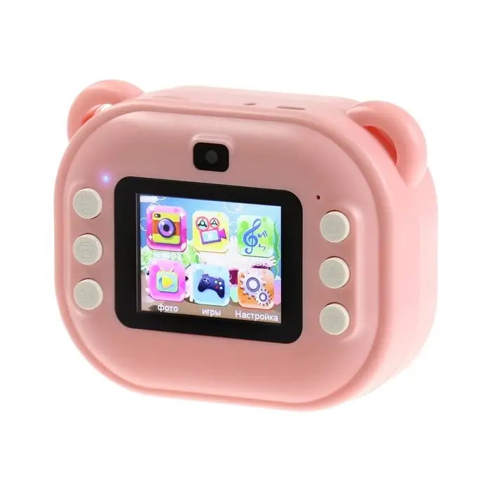 Детский мини принтер с камерой, для печати, модель LPR-21, Туре-С, лента, с ремешком, розовый