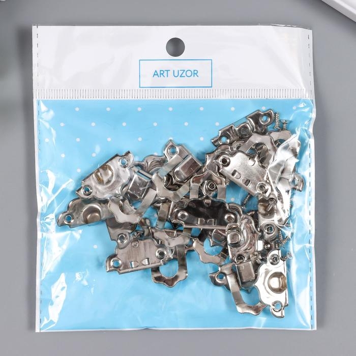 Замок металл для шкатулки серебро + гвозд. набор 10 шт 2,9х3 см Замок металл для шкатулки серебро + гвозд. набор 10 шт 2,9х3 см