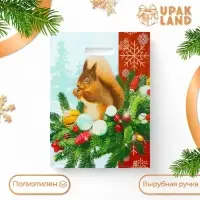 Пакет «Белочка на новогодней ветке», полиэтиленовый с вырубной ручкой, 30×40 см