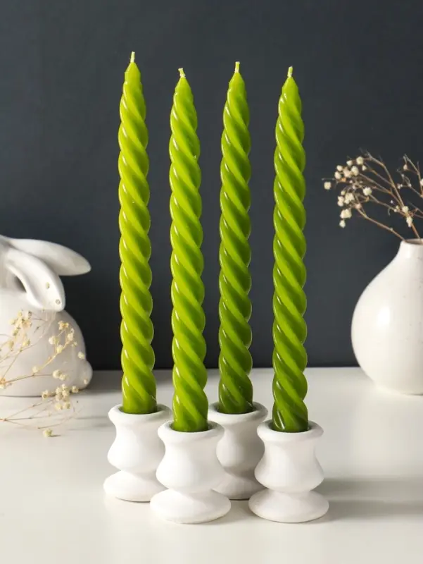 Набор свечей витых, 2.3&times;24.5 см, 5 ч, 50 г, 4 шт., оливковый, в подарочной коробке