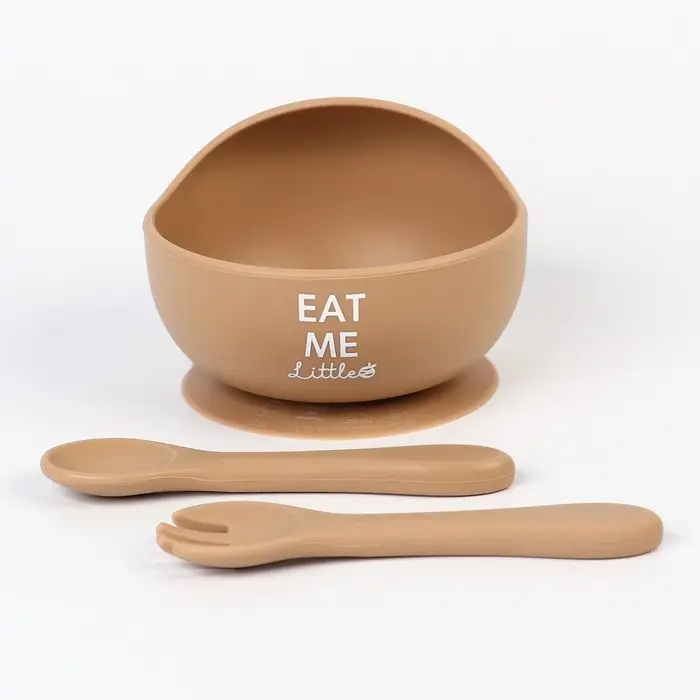 Тарелка детская на присоске и столовые приборы, M&B, силикон, бежевый