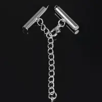 Концевик для браслета из бисера (пара) 20 мм, с цепочкой удлинителем, цвет серебро