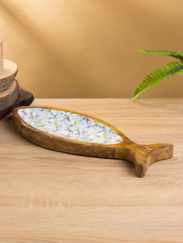 Блюдо в форме рыбки "Оттенки сирень" дерево манго 32х11,5х2 см