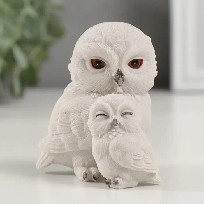 Сувенир полистоун  Сувенир полистоун "Белая сова с совёнком" 8х6х8,5 см