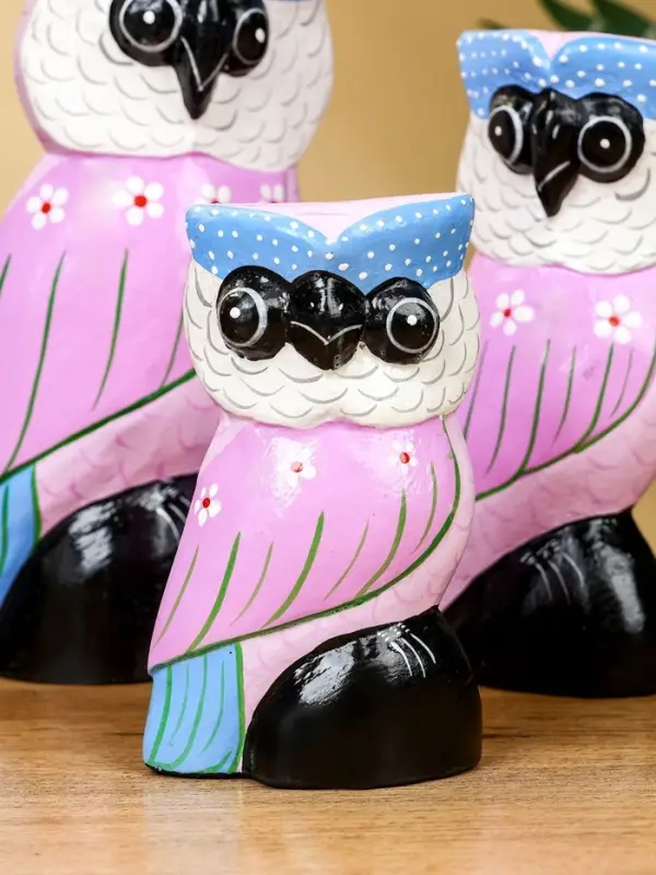 Набор сувенирный «Совы», h=17 см, h=14.5 см, h=11 см, дерево, сиреневый