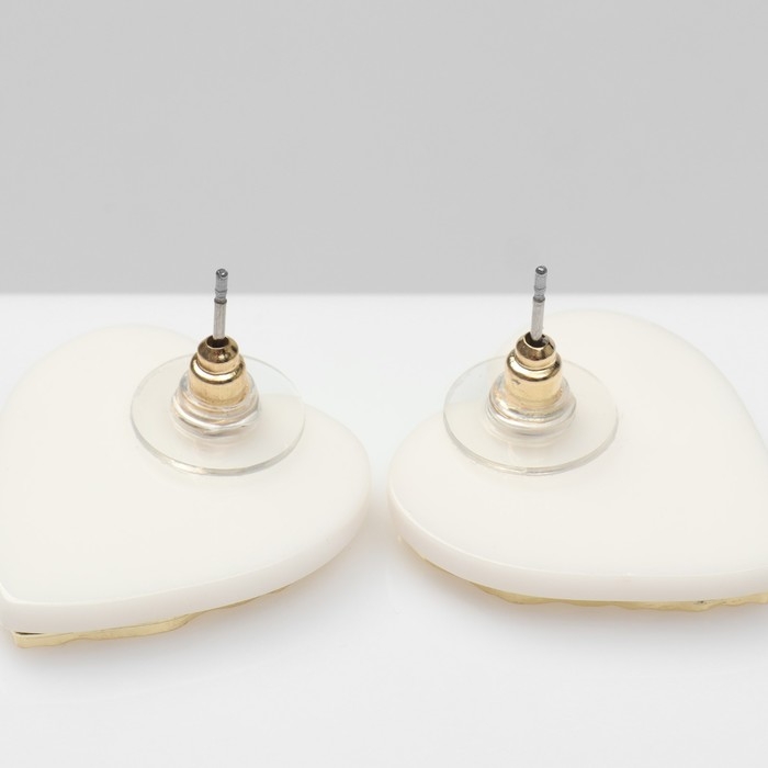 Серьги акрил «Сердце» влюблённость, цвет бело-золотой Серьги акрил «Сердце» влюблённость, цвет бело-золотой