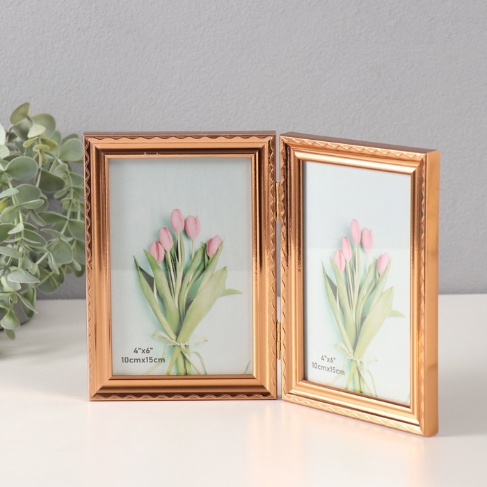 Фоторамка пластик на 2 фото 10х15 см Фоторамка пластик на 2 фото 10х15 см "Волнистая линия на золоте"