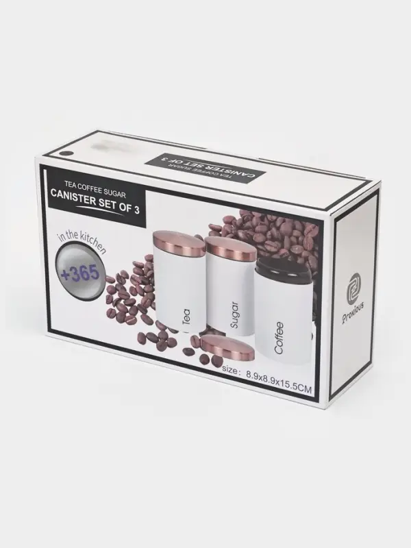 Банки для сыпучих Prime, 90 мл, 9&times;15.5 см, 3 шт., жесть, чёрные