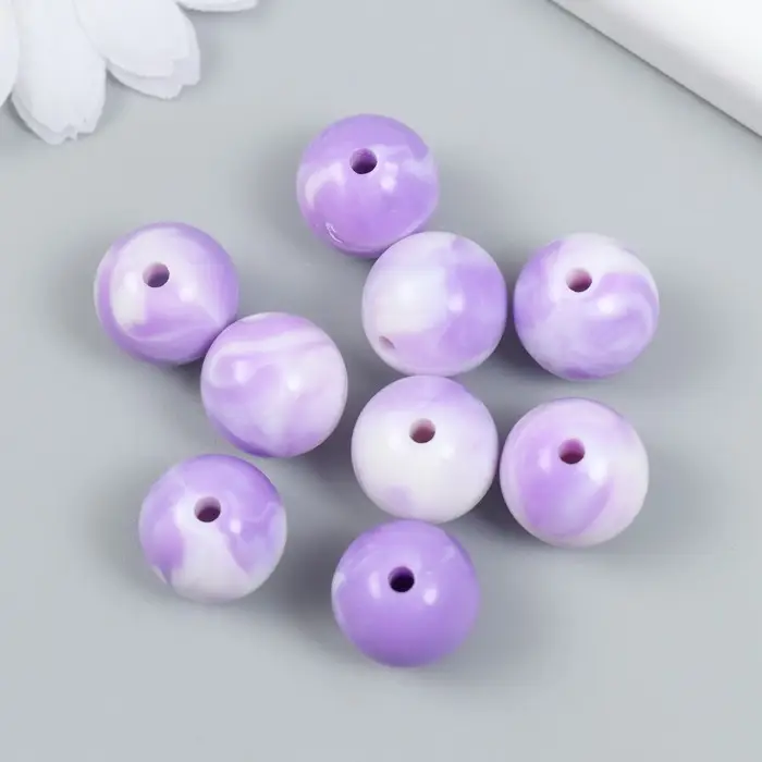 Бусины пластик "Разводы краски. Фиолетовые" набор 20 гр d=1,6 см
