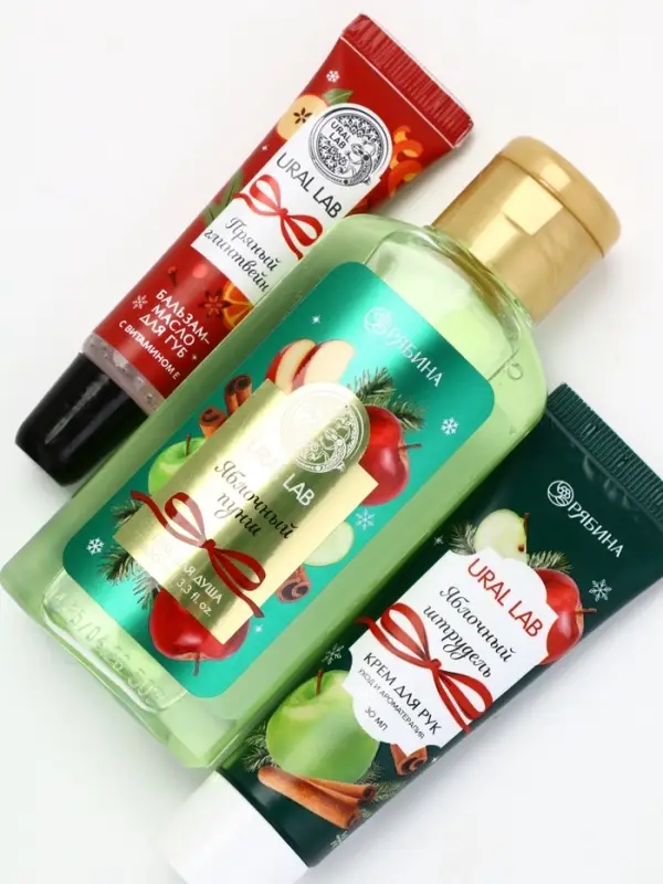 URAL LAB Арома Саунд Набор гель для душа, крем для рук и бальзам для губ, яблоко URAL LAB Арома Саунд Набор гель для душа, крем для рук и бальзам для губ, яблоко