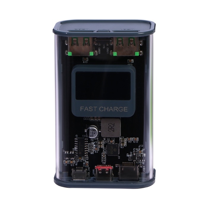 Внешний аккумулятор CRR-28, 10000 мАч, 2USB, 3А, дисплей, быстрая зарядка, серый