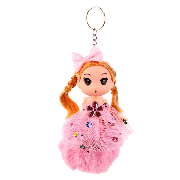 Кукла-брелок «Девочка» на розовом помпоне, 14 см Кукла-брелок «Девочка» на розовом помпоне, 14 см