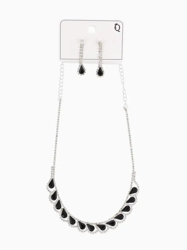Набор 2 предмета: серьги, колье &laquo;Листопад&raquo;, капли, чёрно-белый в серебре, 45 см