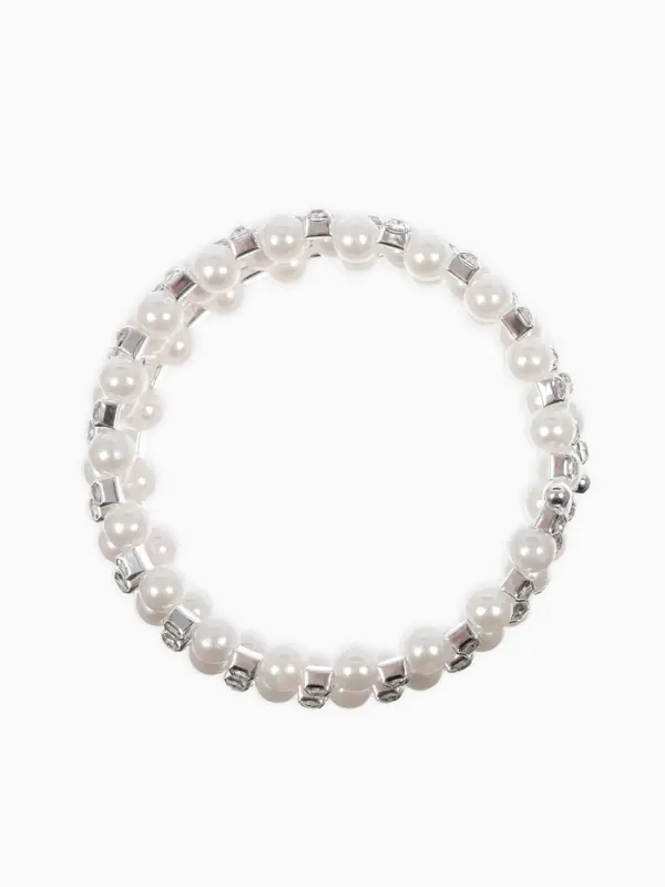 Браслет с жемчугом «Пружинка» стразинки, шар № 6, цвет белый в серебре, диаметр бр.6 см Браслет с жемчугом «Пружинка» стразинки, шар № 6, цвет белый в серебре, диаметр бр.6 см