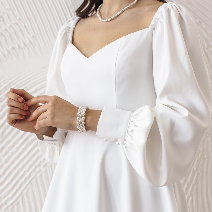 Браслет жемчуг «Пружинка» стразинки, шар № 6, цвет белый в серебре, L=6 см Браслет жемчуг «Пружинка» стразинки, шар № 6, цвет белый в серебре, L=6 см