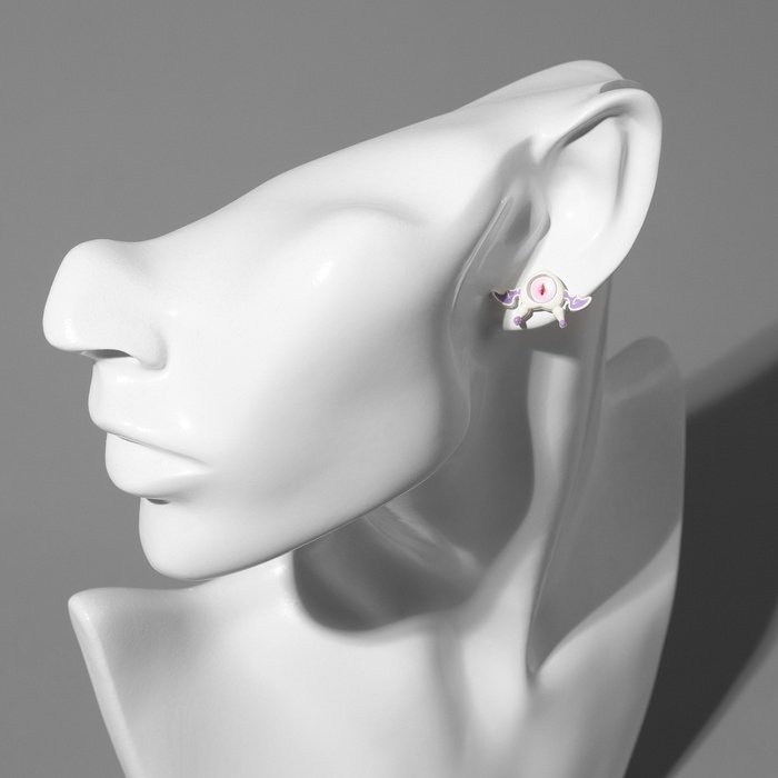 Серьги с эмалью «Монстрики» с крылышками, цвет бело-розовый Серьги с эмалью «Монстрики» с крылышками, цвет бело-розовый