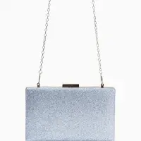 Сумка-клатч женская вечерняя на фермуаре, жёсткий корпус, на цепочке, блестящая, серебристая