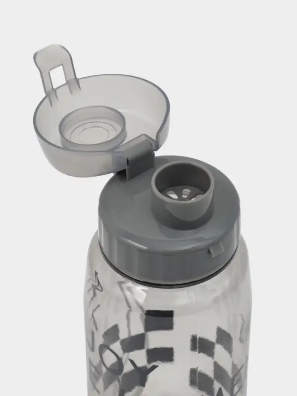 Ланч-бокс, 2 отделения, 2 яруса, с вилкой и ложкой, бутылкой 500мл,20х17х5,5 см, цвет серый   109495