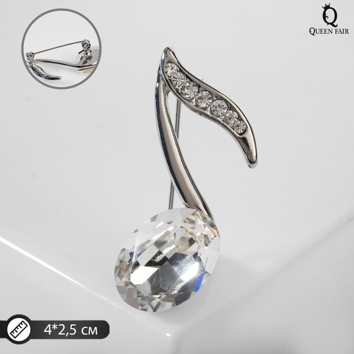 Брошь «Нота» из симфонии, цвет белый в серебре Брошь «Нота» из симфонии, цвет белый в серебре