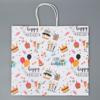 Пакет подарочный крафтовый, упаковка, Happy birthday, 32 х 28 х 15 см