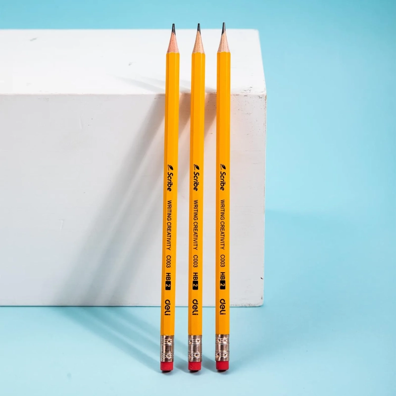 Карандаш чернографитный Deli Scribe HB 6-гр, с ластиком, желтый EC003-HB