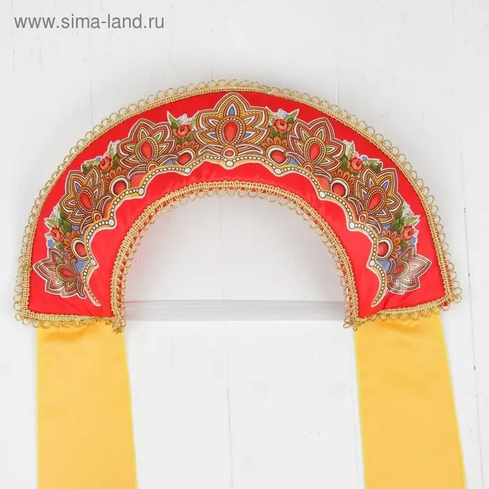 Кокошник прямой «Павлово-Посадский узор» на красном Кокошник прямой «Павлово-Посадский узор» на красном