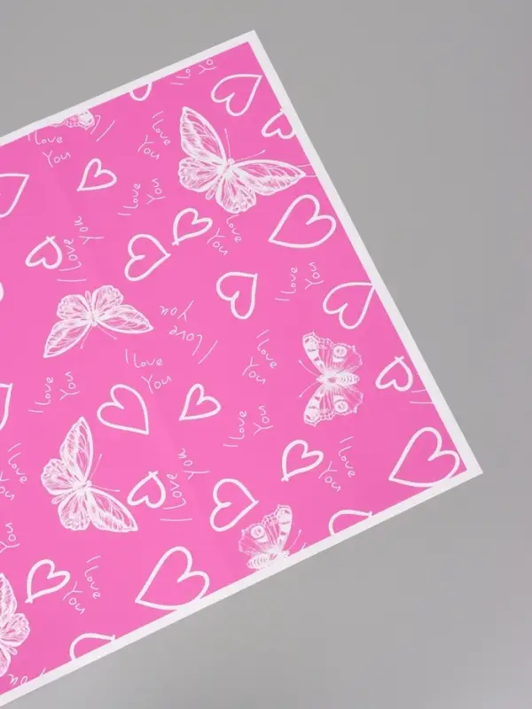 Пленка для цветов, "Бабочки и сердца", 57х57 см