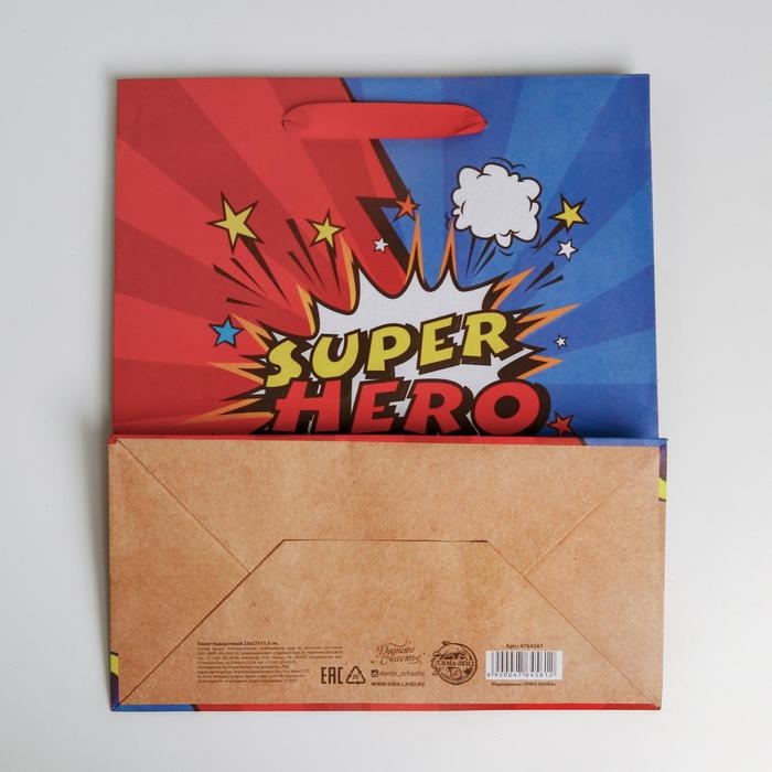 Пакет подарочный крафтовый вертикальный, упаковка, «Супер герой», ML 23 х 27 х 11.5 см Пакет подарочный крафтовый вертикальный, упаковка, «Супер герой», ML 23 х 27 х 11.5 см