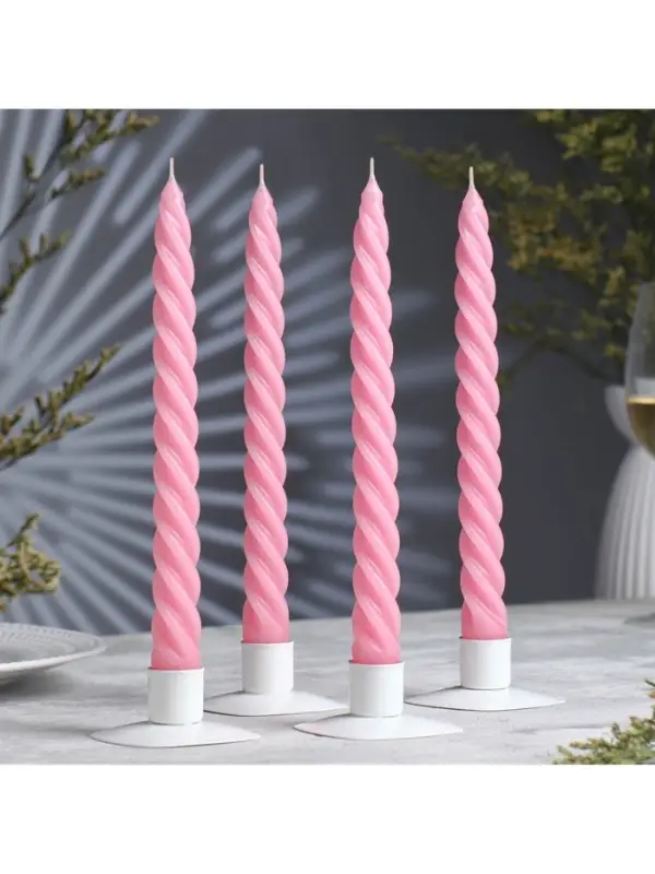 Набор свечей витых, 2.3&times;24.5 см, 5 ч, 50 г, 4 шт., св. розовый, в подарочной коробке