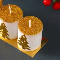 Набор свечей &laquo;Столбики. Золотые ёлочки&raquo;, 3 шт., 13&times;4.5&times;4.5 см