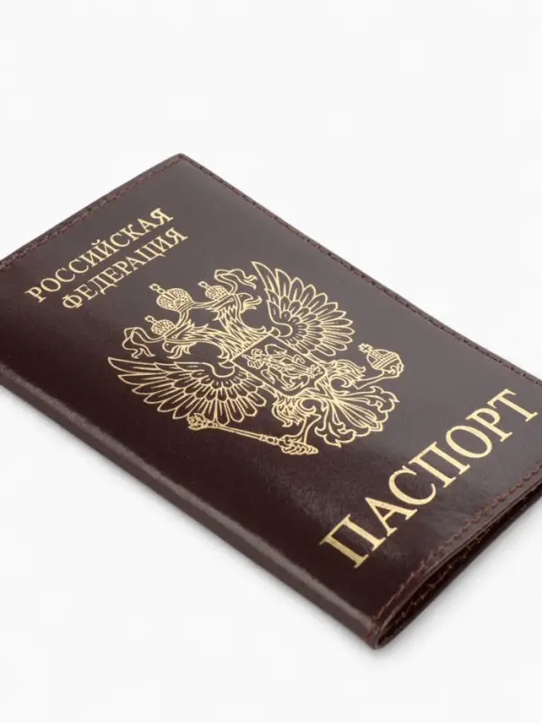 Обложка для паспорта, с гербом, с тиснением фольгой, гладкая, коричневая