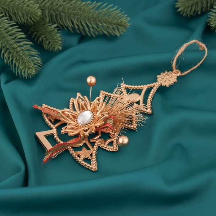 Украшение ёлочное Украшение ёлочное "Ёлочка с цветком" 16х10 см, золото