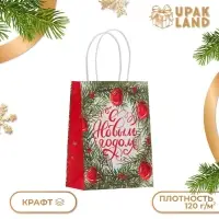 Пакет бумажный подарочный новогодний крафт «Елочные игрушки» 16×12×6 см