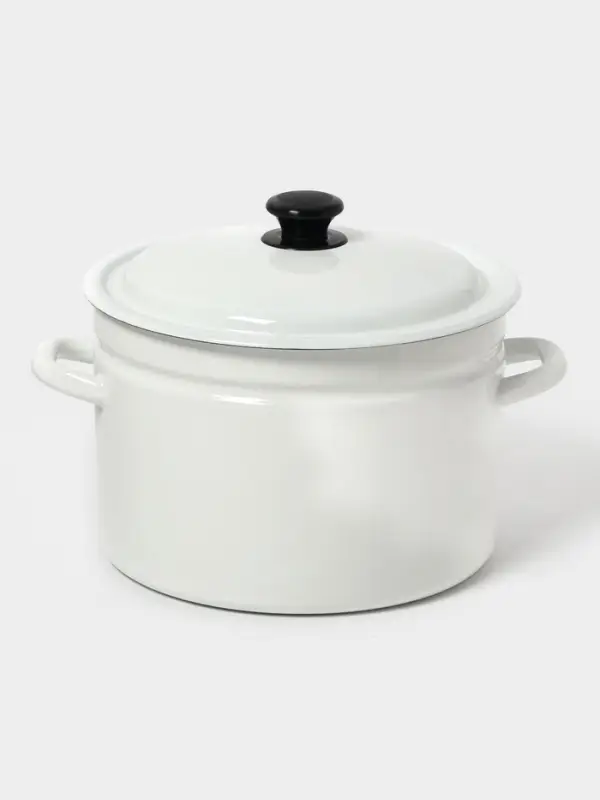 Кастрюля эмалированная, 8 л, d=26.4 см, с крышкой, без декора, белая