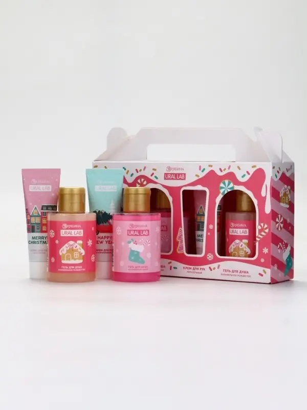 URAL LAB Розовый НГ Набор "С Новым годом", 2 геля для душа и 2 крема для рук, розовый