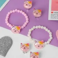 Набор детский &laquo;Выбражулька&raquo;, 2 предмета: клипсы, браслет, котик, белы-розовый