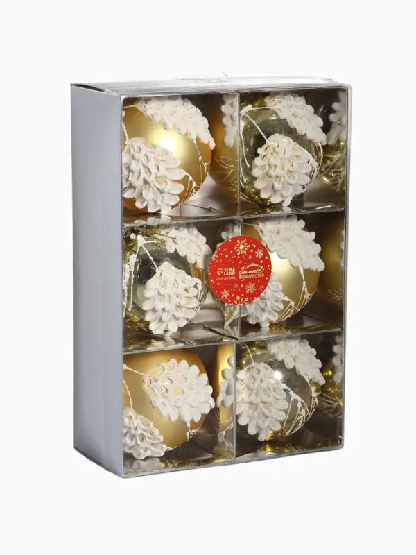 Набор шаров пластик d-8 см, 6 шт Набор шаров пластик d-8 см, 6 шт "Ловель" золото