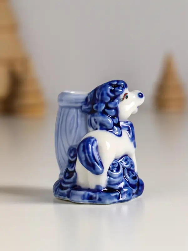 Сувенир керамика подставка "Лошадка с мешком/бочкой монет" бело-синий МИКС 4,2х4х5,5 см