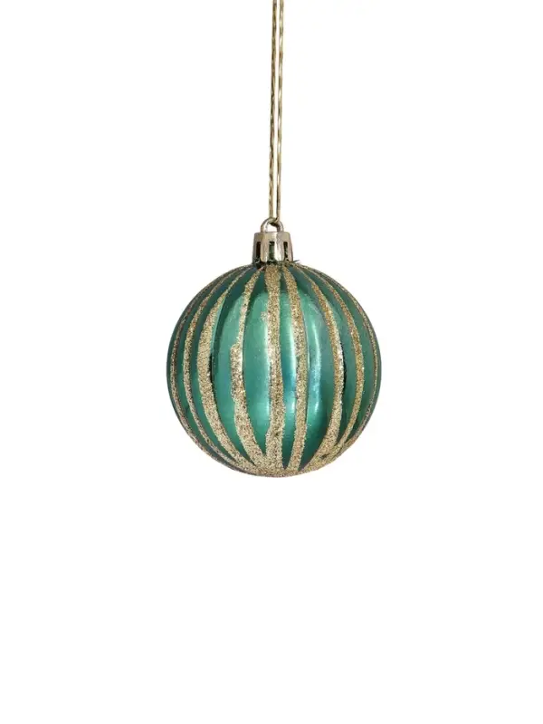 Ёлочные игрушки &laquo;Агнет&raquo;, шары новогодние, d=6 см, набор 12 шт., полосы, блеск, зелёный/золотистый