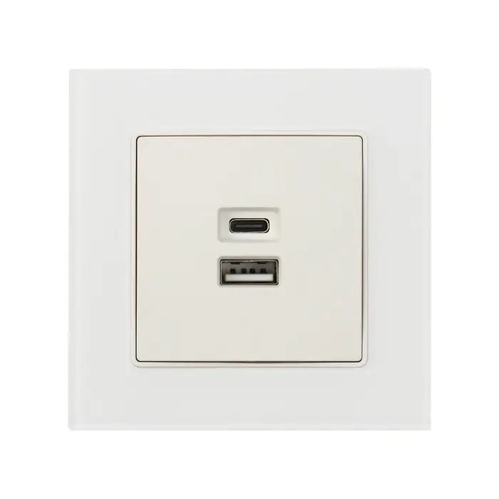Розетка TOT Matte Glass, 5 В, 2.1 A, разъёмы USB-A + USB-C, стекло, скрытая, белая