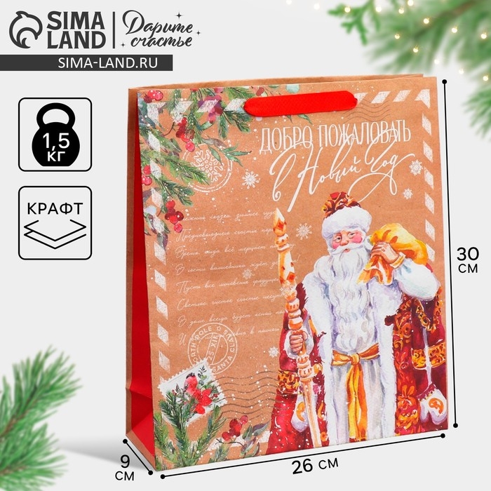 Пакет подарочный новогодний крафтовый вертикальный «Почта Деда Мороза», M 26 х 30 х 9 см, Новый год Пакет подарочный новогодний крафтовый вертикальный «Почта Деда Мороза», M 26 х 30 х 9 см, Новый год