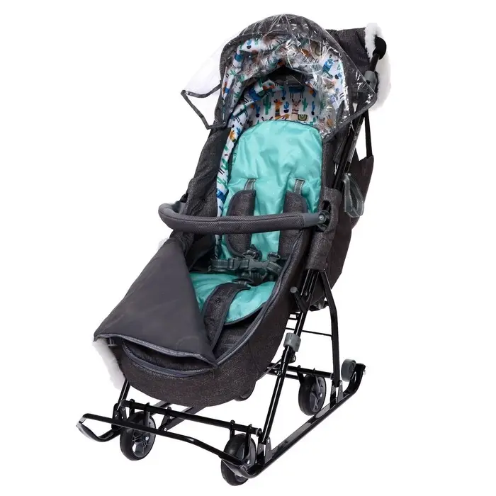 Санки - коляска «Наши детки 6», чехол для ног, муфта, сумка, принт с ламой, серый Санки - коляска «Наши детки 6», чехол для ног, муфта, сумка, принт с ламой, серый