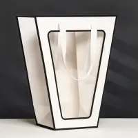 Пакет-переноска для цветов 18&times;14&times;35&times;28 см, белый с каймой