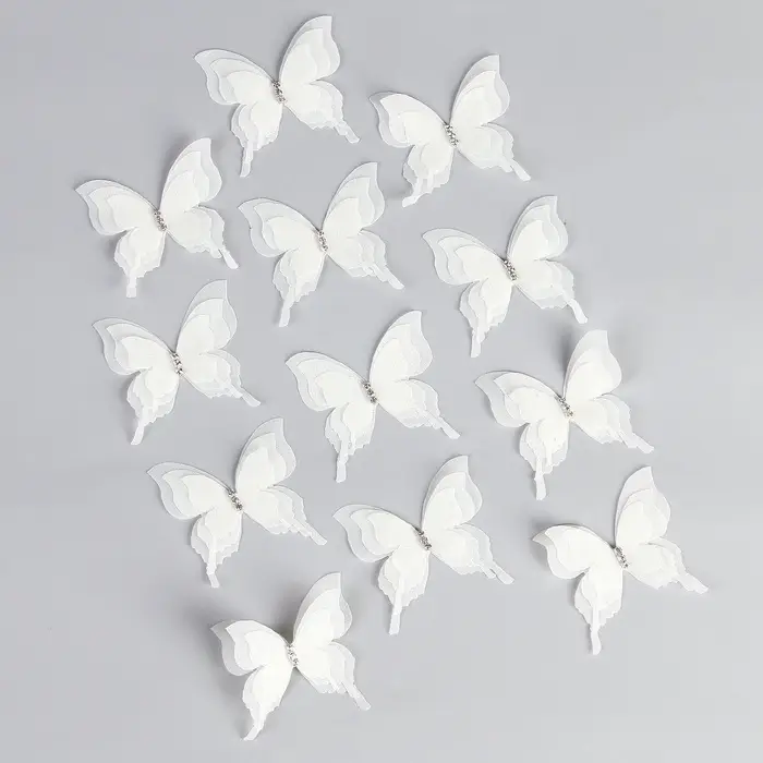 Декор для творчества &laquo;Бабочка&raquo;, трёхслойный, набор 12 шт., размер 1 шт. &mdash; 5&times;4.5 см, цвет молочный