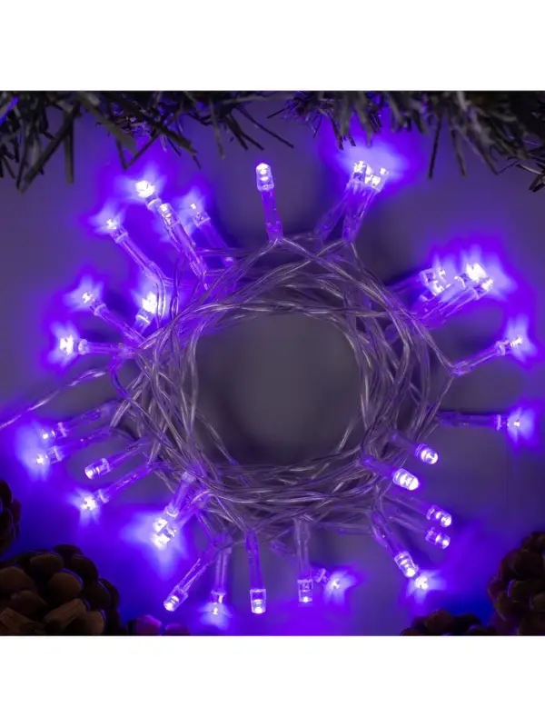 Гирлянда &laquo;Нить&raquo; 2 м, IP20, прозрачная нить, 20 LED, 2 режима, от батареек АА&times;3, свечение фиолетовое