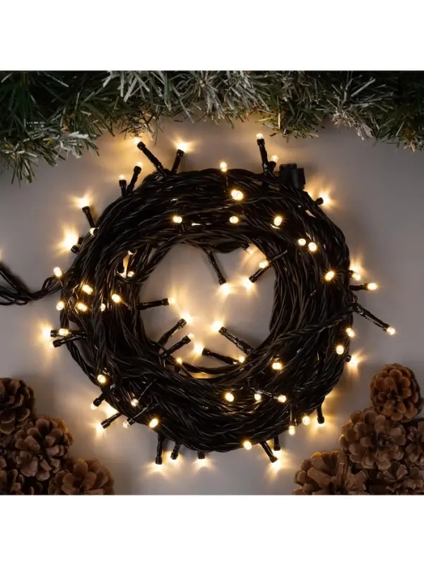 Гирлянда &laquo;Нить&raquo; 10 м, IP44, УМС, тёмная нить, 100 LED, свечение тёплое белое, 220 В